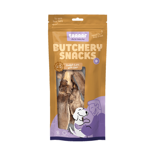 Braaaf Butchery Snacks Kaninchenohren mit Haaren 80 g