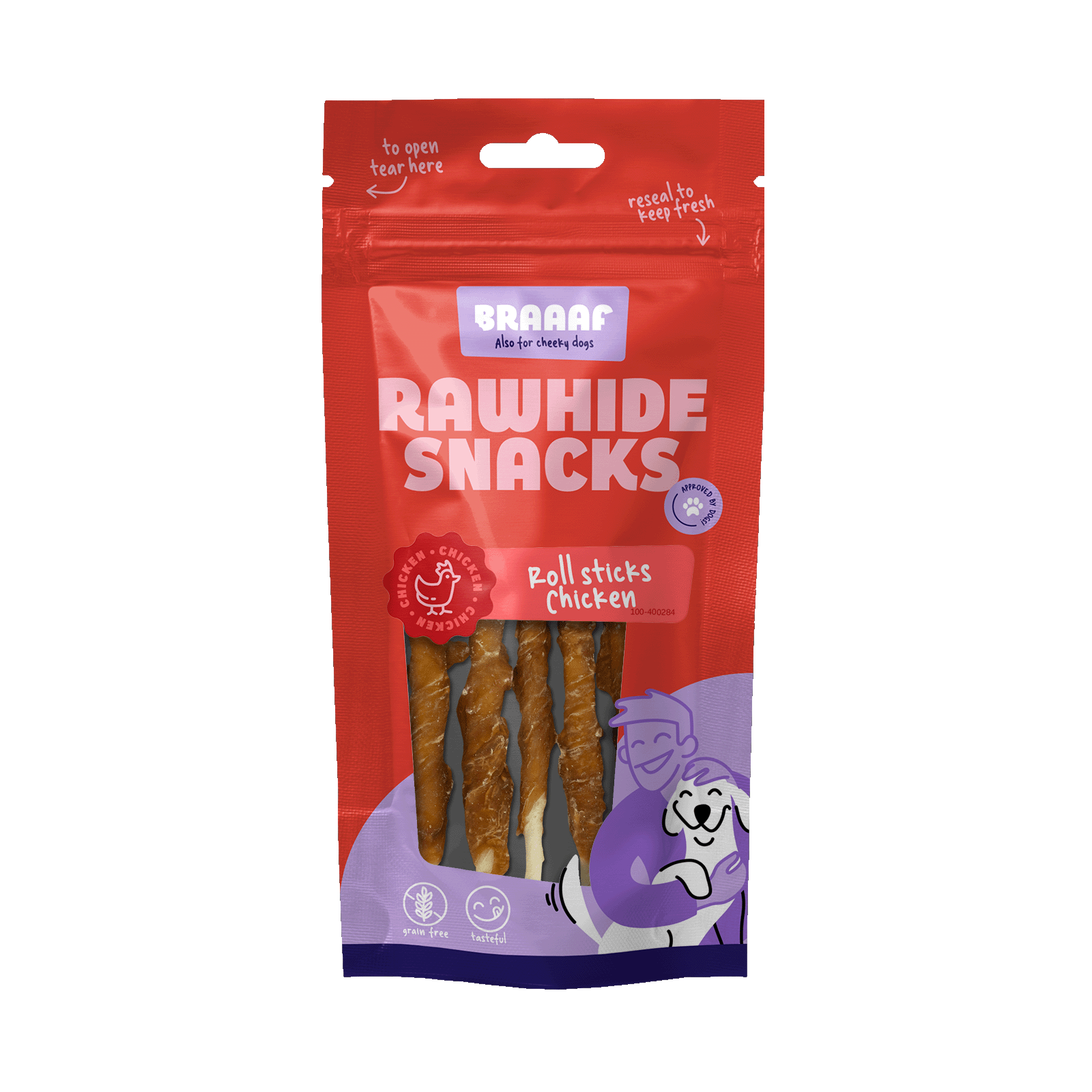 Braaaf Rawhide Roll Sticks Huhn - 8 St.