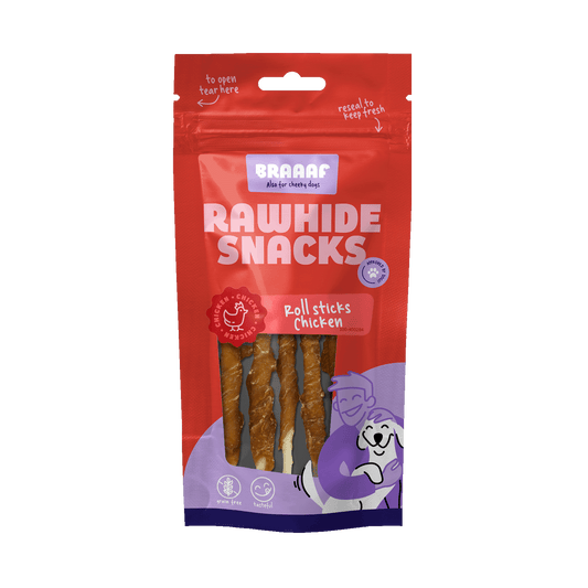 Braaaf Rawhide Roll Sticks Huhn - 8 St.