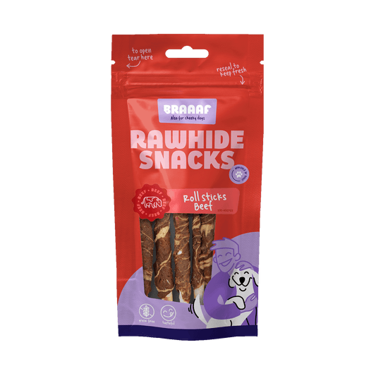 Braaaf Rawhide Roll Sticks Rind & Fisch - 8 St.