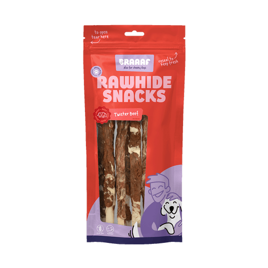Braaaf Rawhide Twister Rind & Fisch (6 St.) - 21 cm