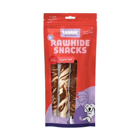 Braaaf Rawhide Twister Rind & Fisch (3 St.) - 21 cm
