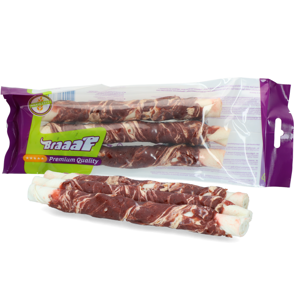 Braaaf Rawhide Twister Lamm & Fisch (3 St.) - 21 cm