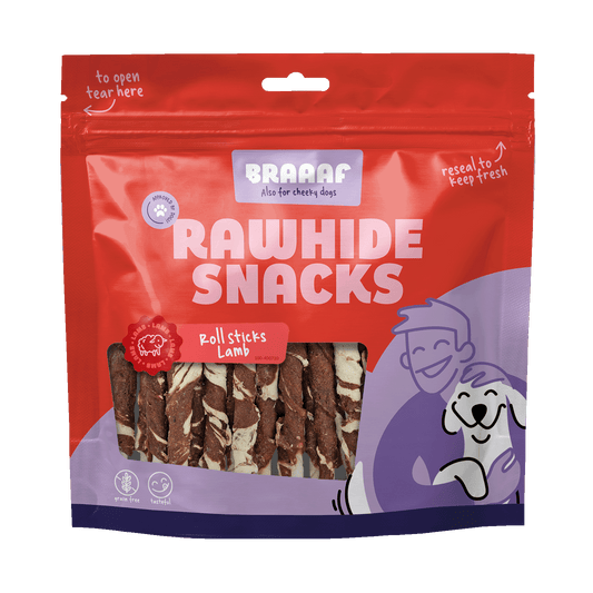 Braaaf Rawhide Roll Sticks Lamm & Fisch - 25 St.