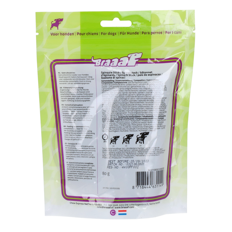 Braaaf Vegan Snack Spinat Stick - 12 cm