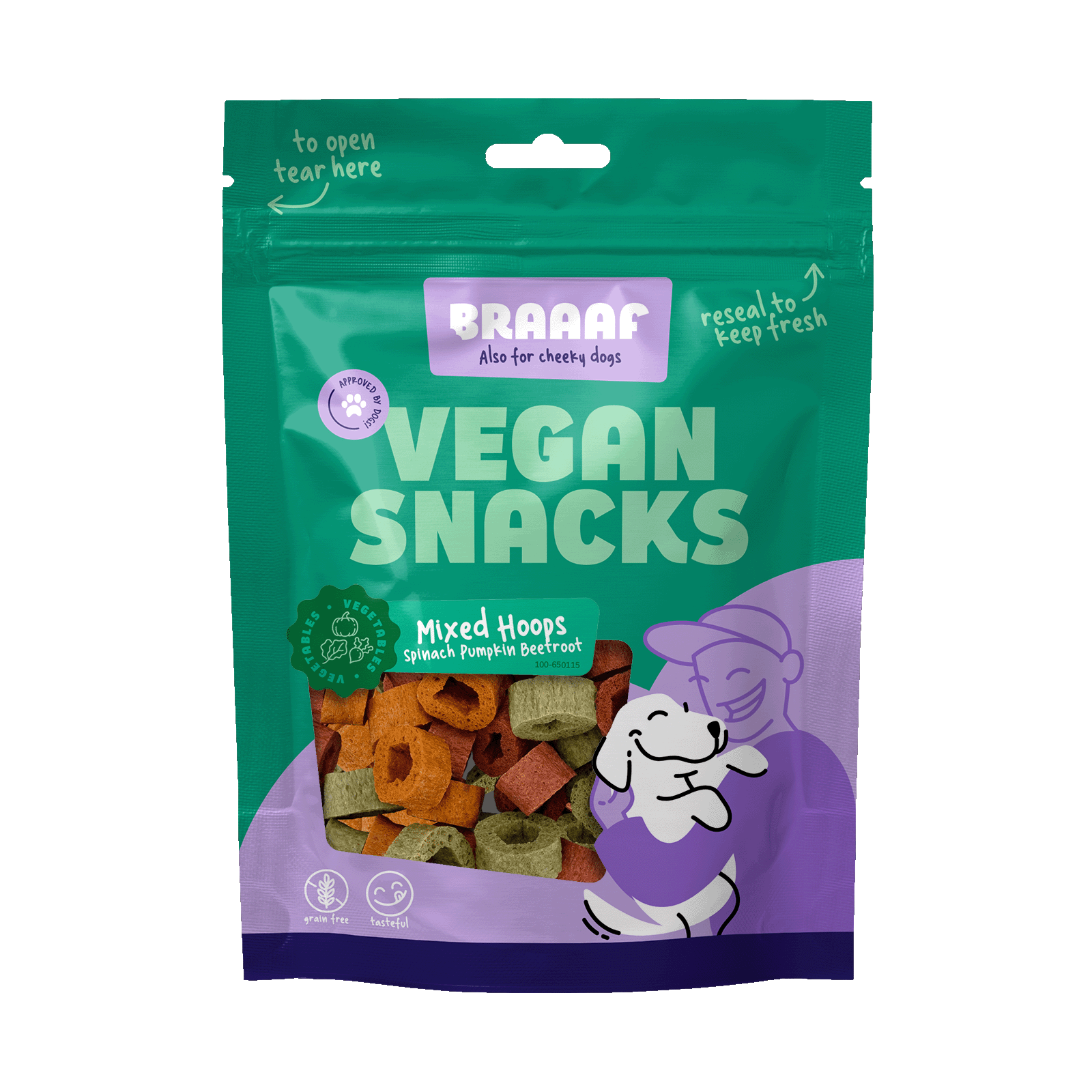 Braaaf Vegan Snack Mixed Hoops Spinach Pumpkin Beetroot - 1 cm